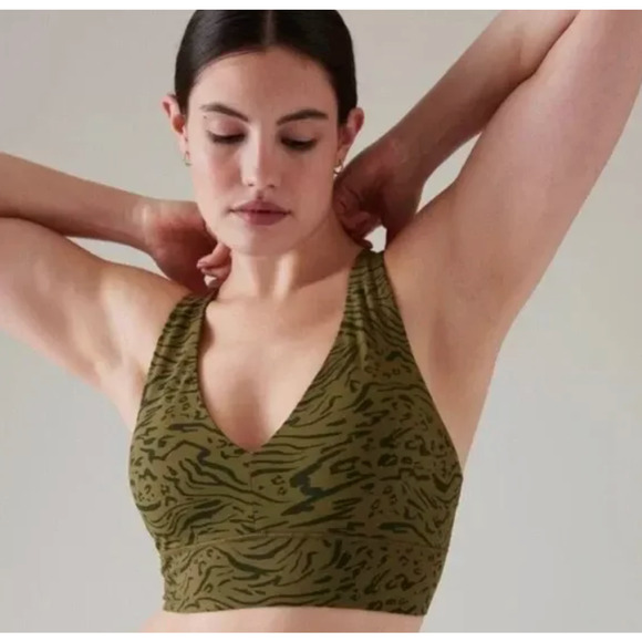 Athleta‎ Transcend Plunge Sports Bra Medium D-DD Nina Animal Print Olive NWT $59 - Picture 6 of 8